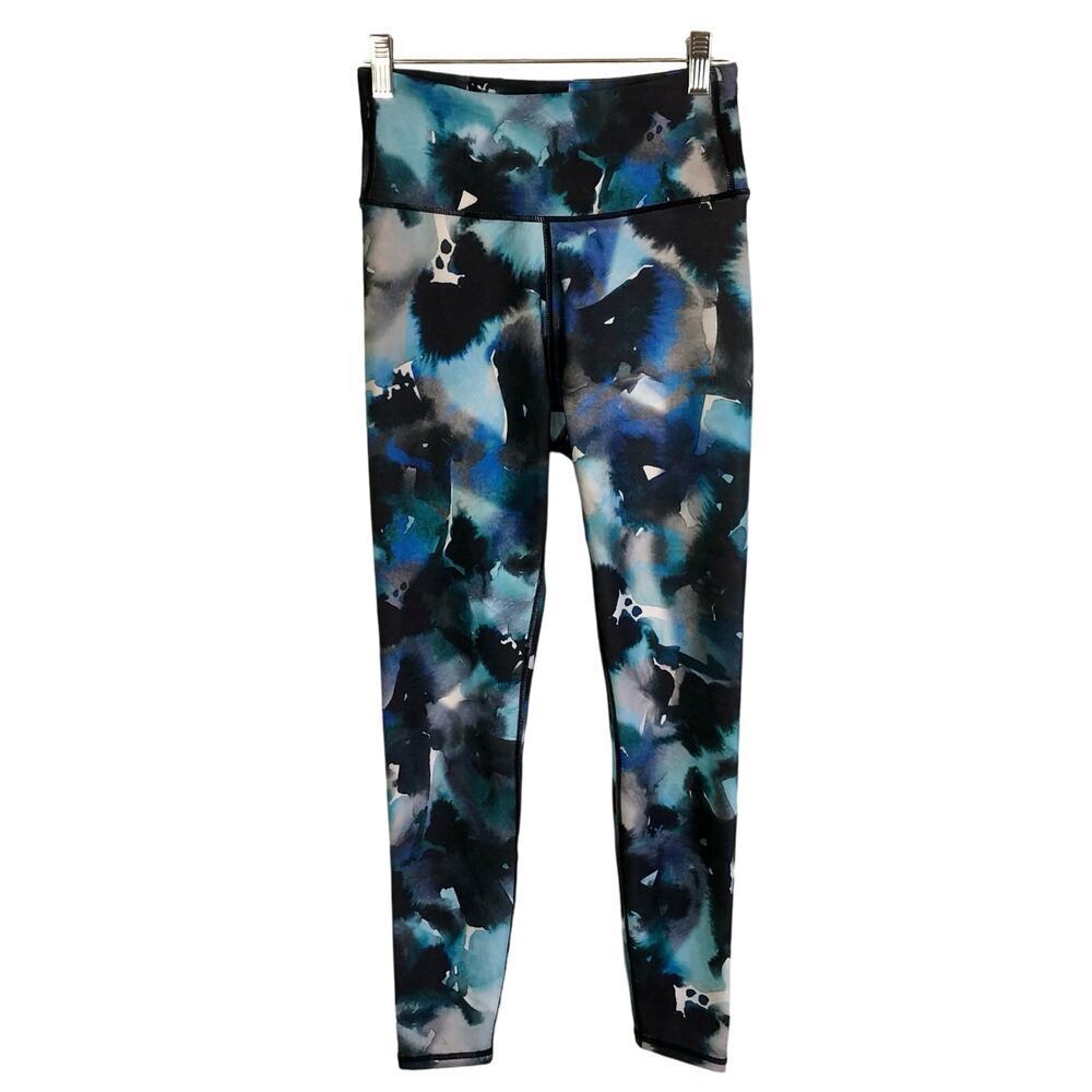 Nicole Miller Sport Size Small Athletic Leggings Blue Black Watercolor Print